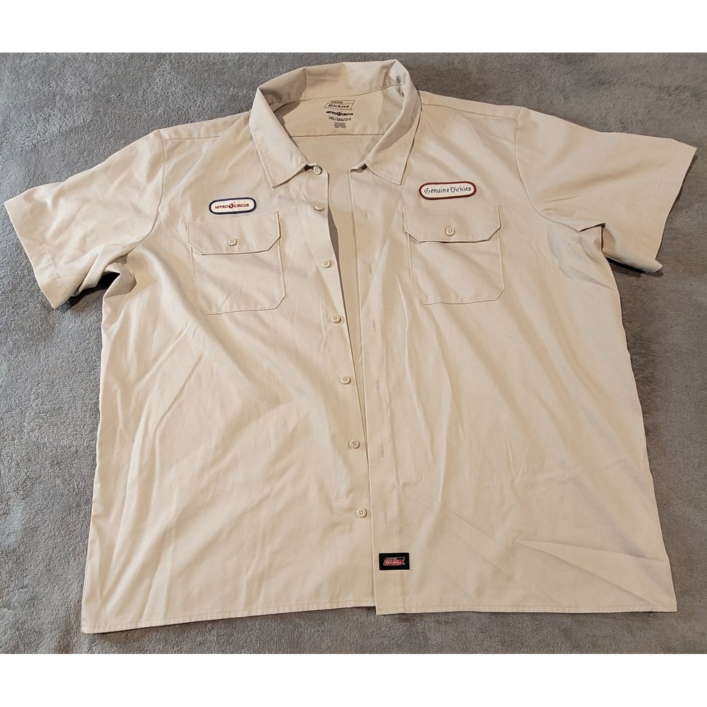 Genuine Dickies Nitro Circus Mens 3XL Khaki Short Sleeve Work Shirt Tan Patch